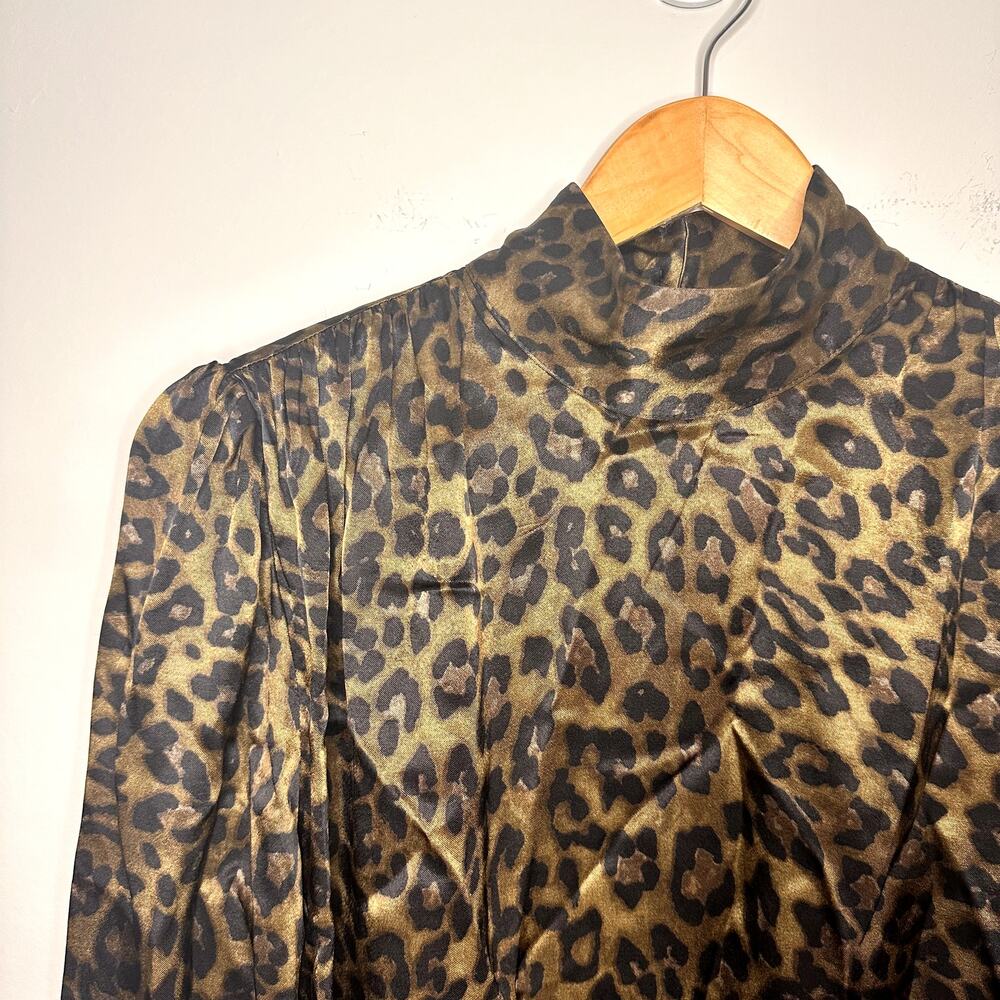 Zara Animal Print Women's High Collar Blouse‎ Leopard Size S - Picture 3 of 5